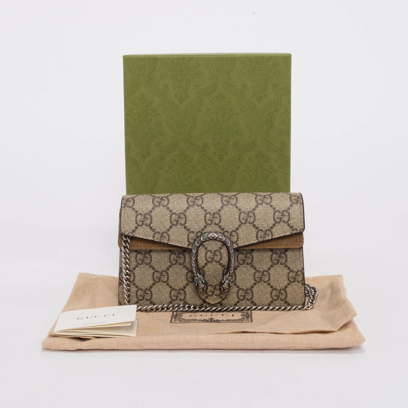 Gucci Beige GG Supreme Super Mini Dionysus Bag - Blue Spinach