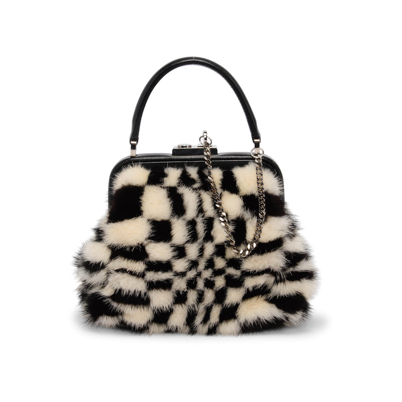 Celine Black & White Mink Mini Bag - Blue Spinach