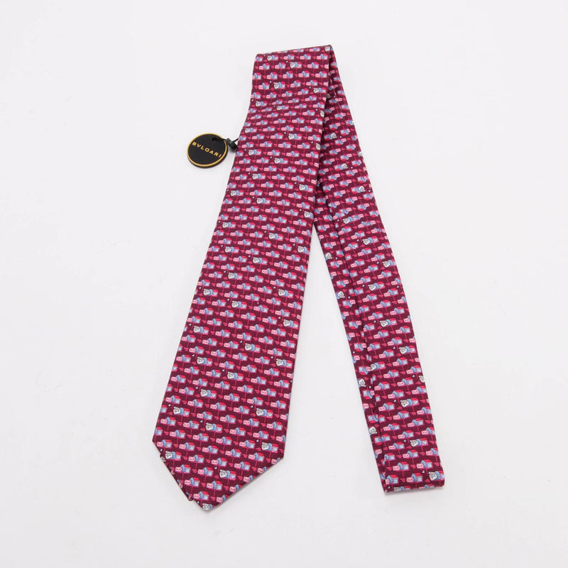 Bulgari Red Pictorial Tie - Blue Spinach