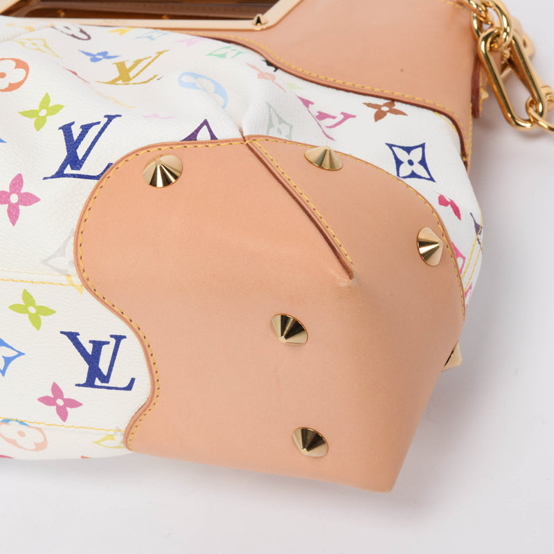 Louis Vuitton White Multicolore Monogram Judy MM Clutch - Blue Spinach