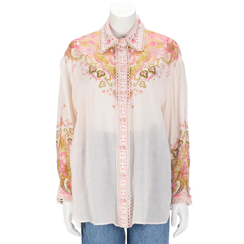 Zimmermann Pink & Khaki Laurel Relaxed Blouse 3 - Blue Spinach