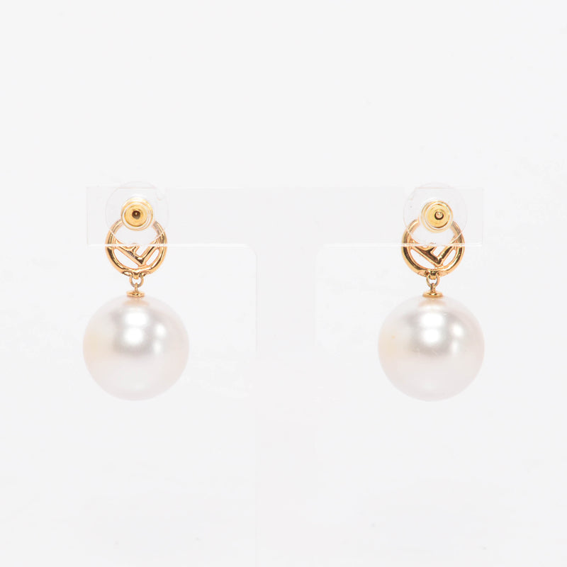 Fendi Gold Tone Crystal & Pearl F is Fendi Drop Earrings - Blue Spinach