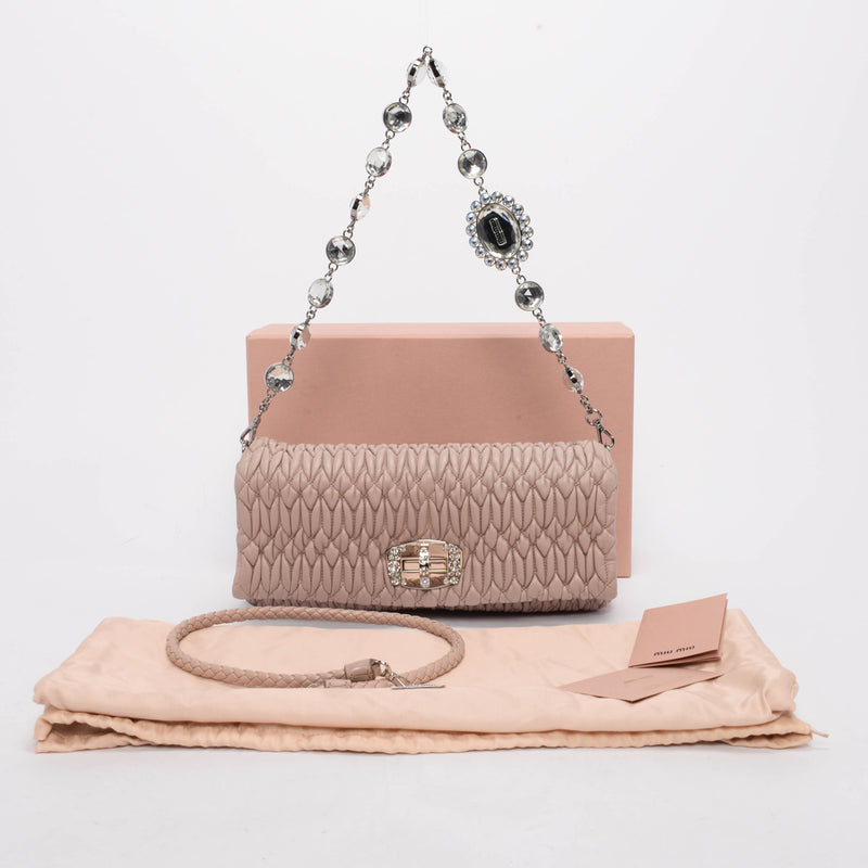 Miu Miu Beige Matelasse Crystal Shoulder Bag - Blue Spinach