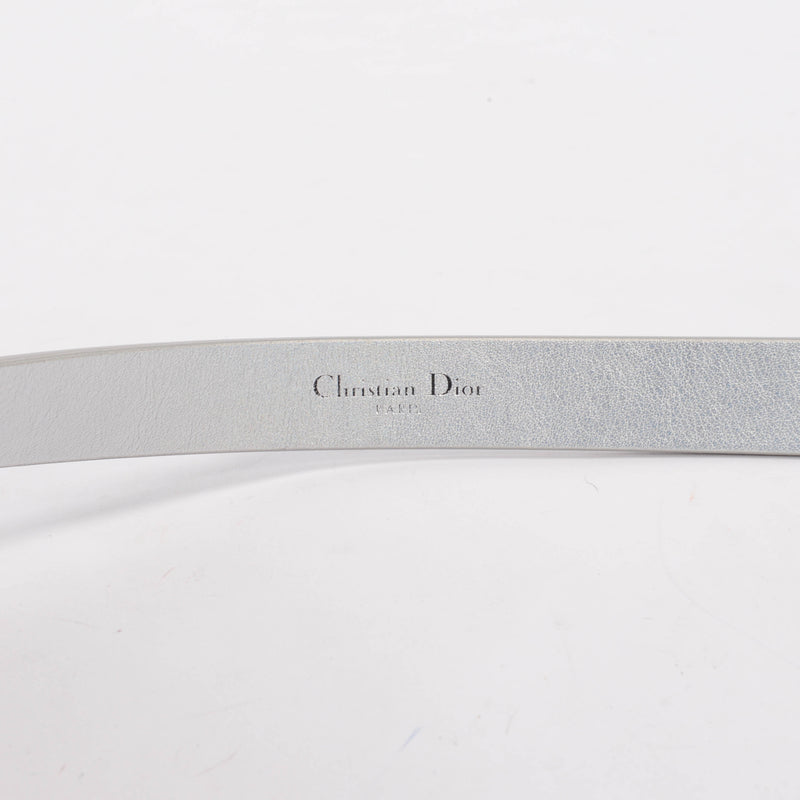 Dior Iridescent Silver Calfskin Saddle Belt - Blue Spinach