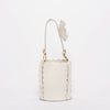 Miu Miu White Calfskin Flower Scalloped Bucket Bag - Blue Spinach