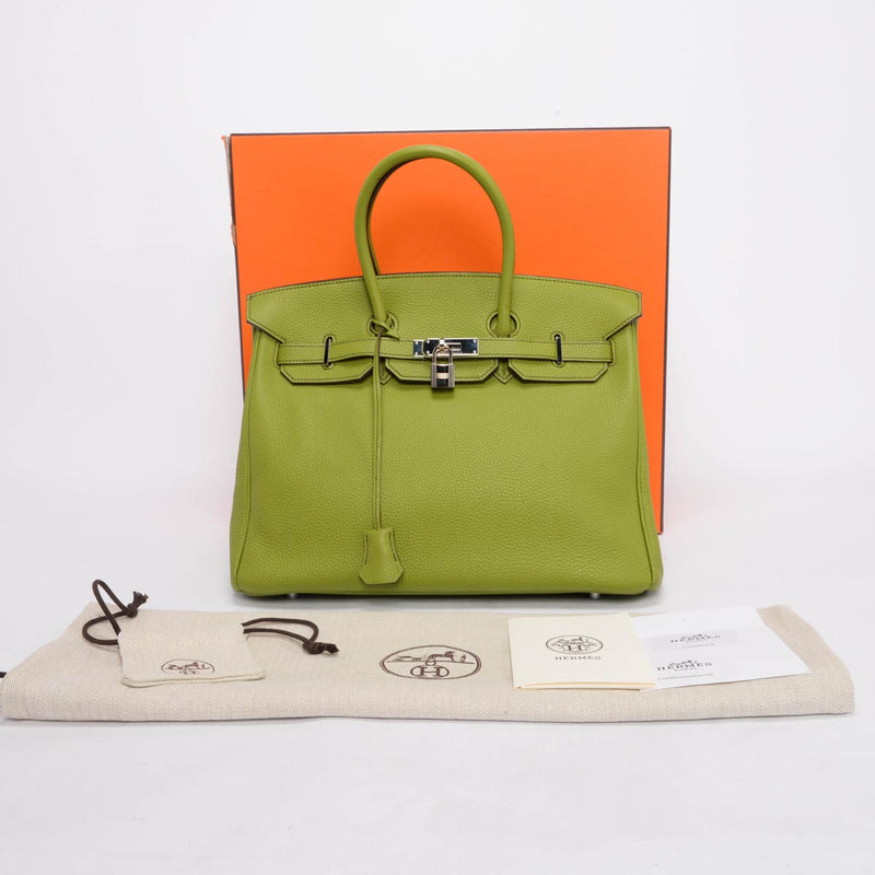 Hermes Vert Anis Togo Birkin 35 PHW - Blue Spinach