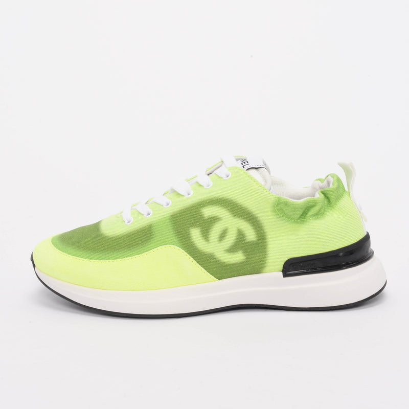 Chanel Fluro Green Denim CC Sneakers 39.5 - Blue Spinach