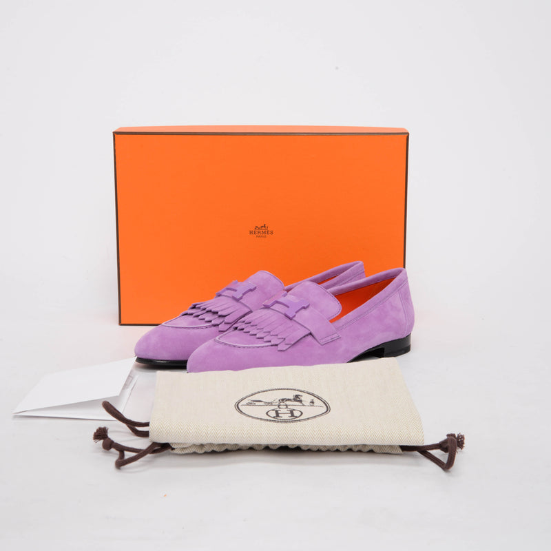 Hermes Lilac Suede Royal Loafers 39 - Blue Spinach