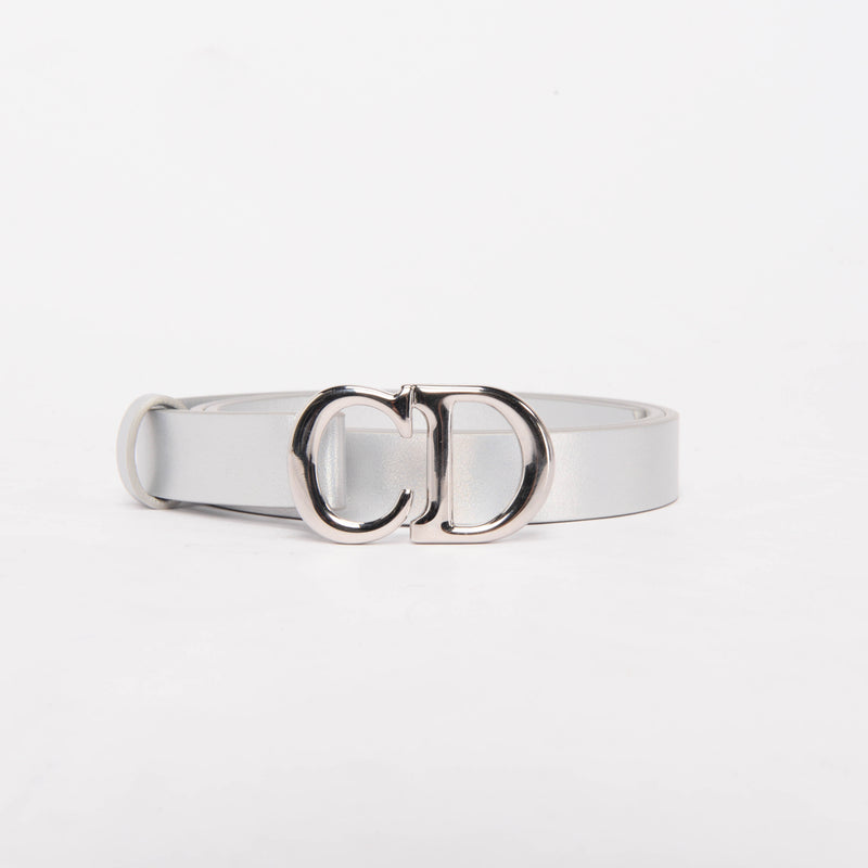 Dior Iridescent Silver Calfskin Saddle Belt - Blue Spinach