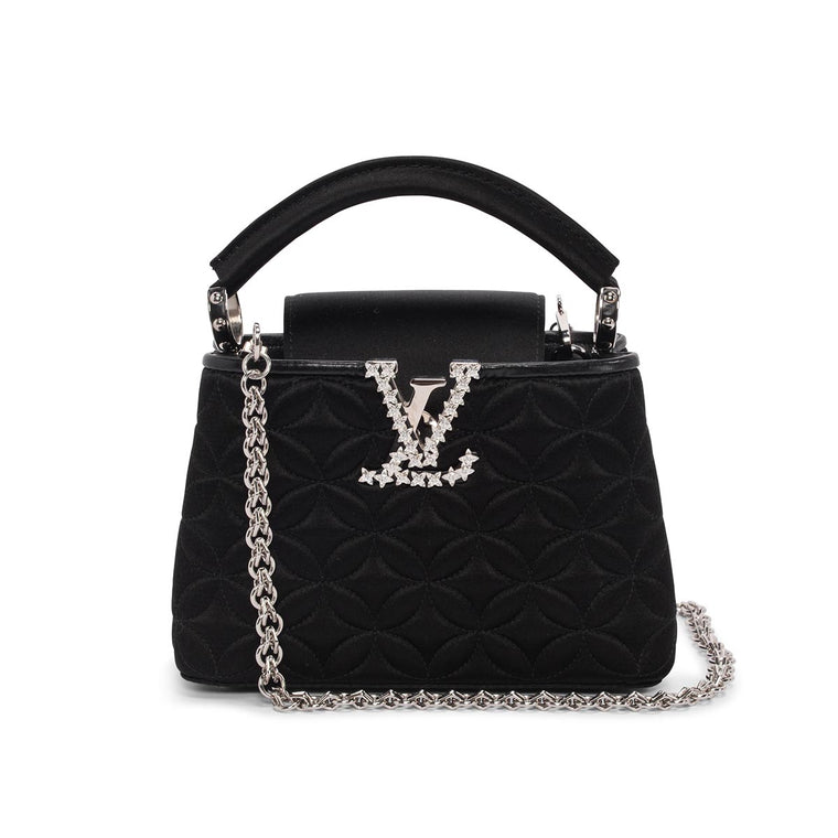 Louis Vuitton Black Satin Flower Embossed Mini Capucines