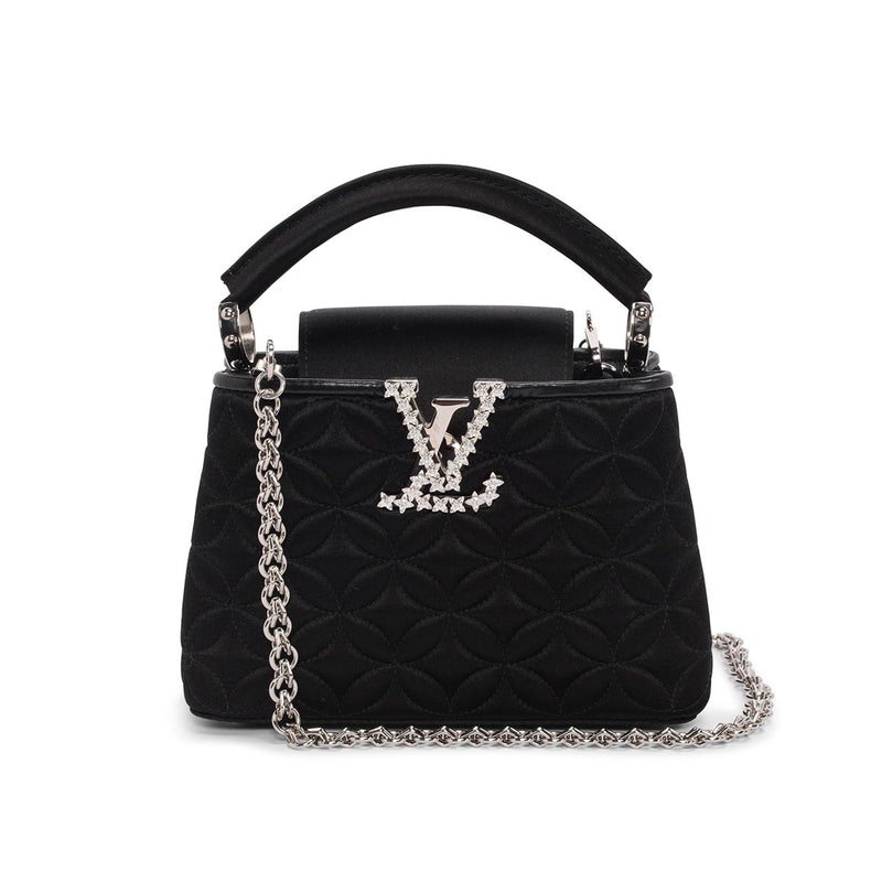 Louis Vuitton Black Satin Flower Embossed Mini Capucines - Blue Spinach