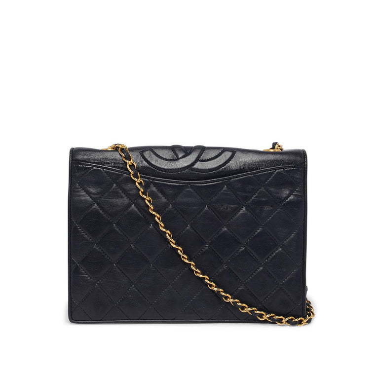 Chanel Vintage Navy Quilted Lambskin Small CC Flap Bag