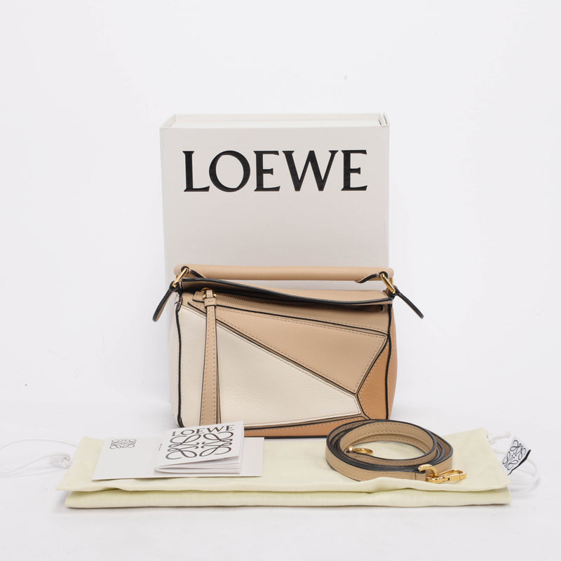 Loewe Beige Tri-Colour Calfskin Mini Puzzle Bag - Blue Spinach