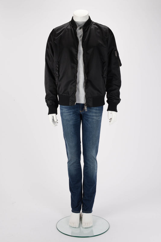 Valentino Black Nylon Rockstud Bomber Jacket IT 48 - Blue Spinach