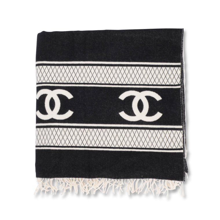 Chanel Black & White Cashmere CC Reversible Blanket