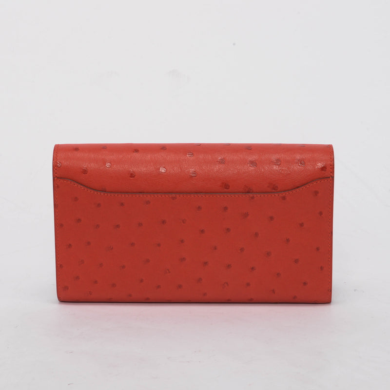 Hermes Rouge Vif Ostrich Constance Long Wallet - Blue Spinach