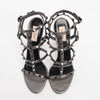 Valentino Gunmetal Metallic Leather Rockstud Cage Sandals 39.5 - Blue Spinach