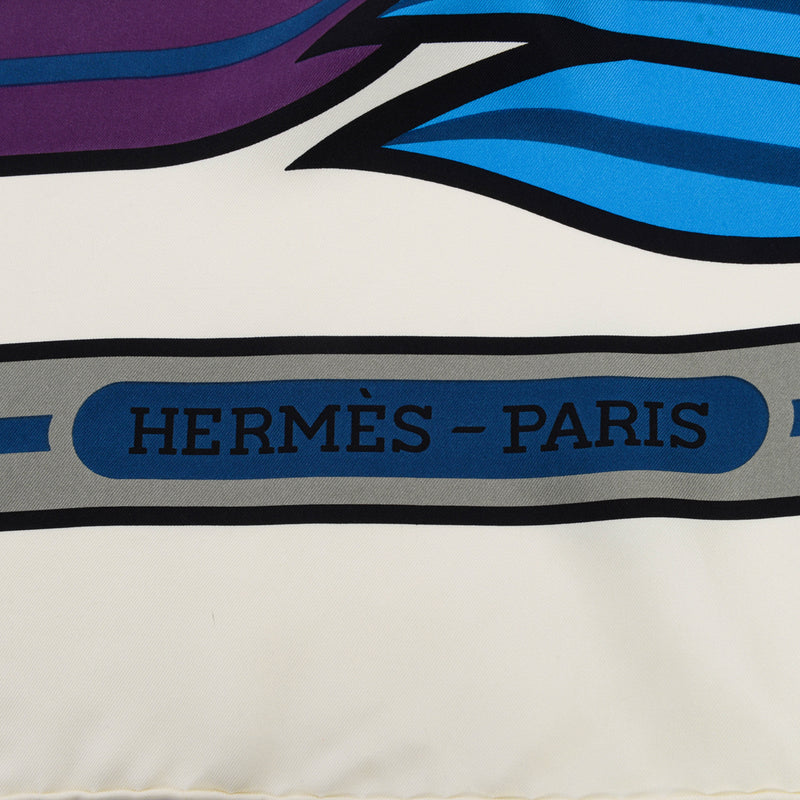 Hermes Blue Silk Quadrige Bayadere Giant Triangle Scarf - Blue Spinach