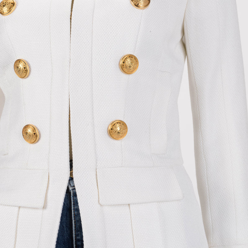 Balmain White Viscose Weave Epaulette Blazer FR 36 - Blue Spinach