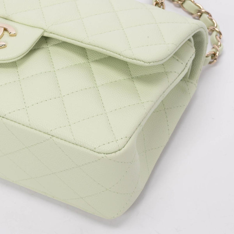 Chanel Mint Green Caviar Small Classic Double Flap Bag - Blue Spinach