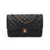 Chanel Black Quilted Caviar Large Classic Flap Bag - Blue Spinach