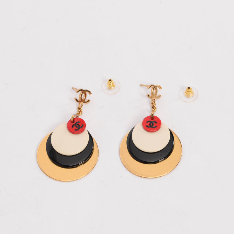 Chanel Gold Enamel CC Disc Drop Earrings - Blue Spinach