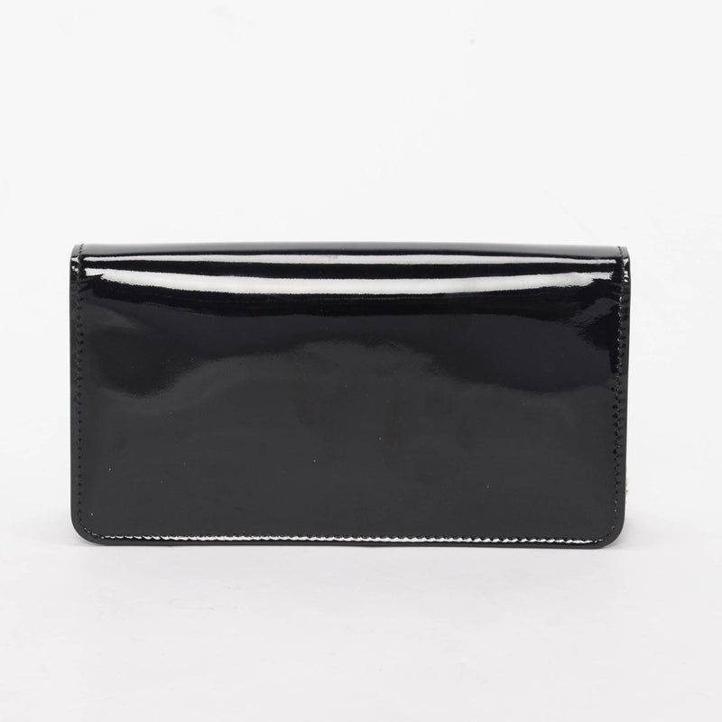 Miu Miu Black Patent Crystal Logo Clutch With Chain - Blue Spinach