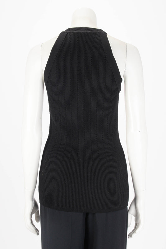 Balmain Black Ribbed Knit Halter Neck Top FR 44 - Blue Spinach