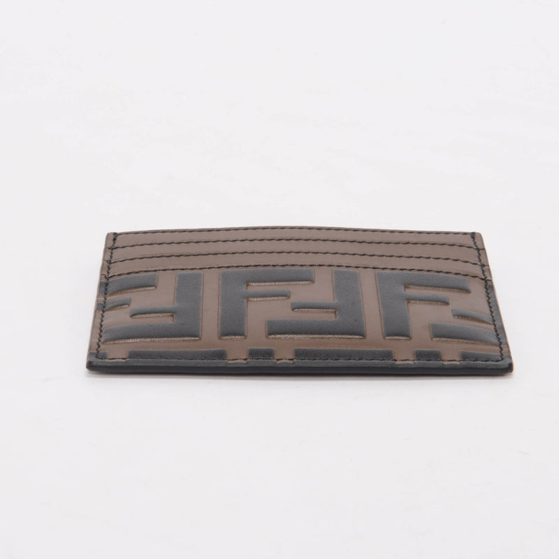 Fendi Brown Embossed Leather F Is Fendi Card Holder - Blue Spinach