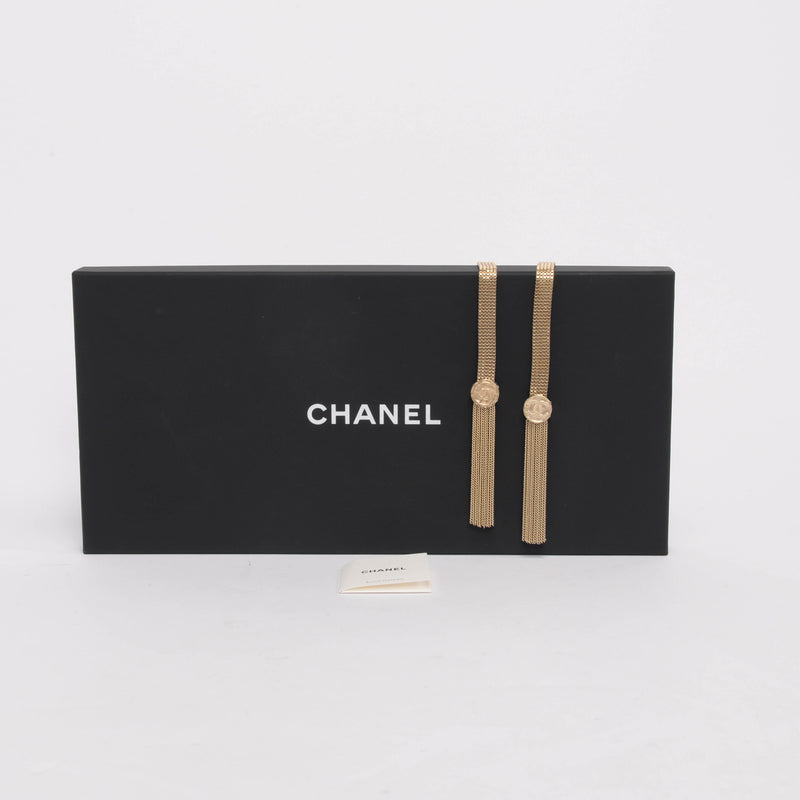 Chanel Light Gold Mesh CC Lariat Necklace - Blue Spinach