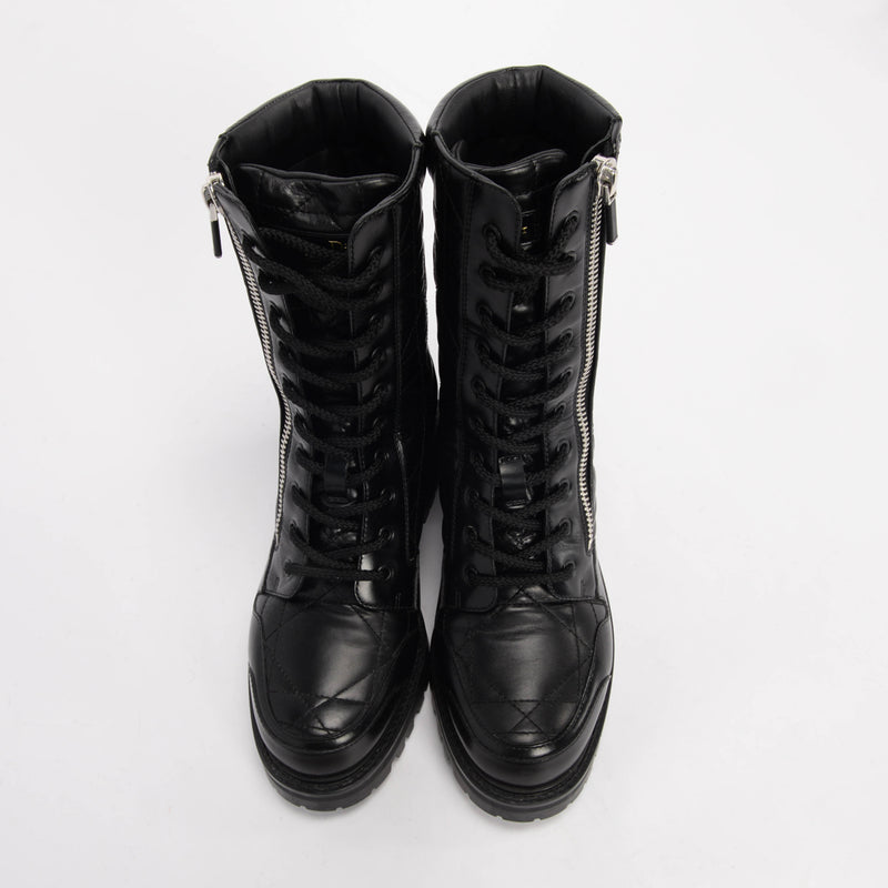 Dior Black Cannage Calfskin D-Leader Boots 37 - Blue Spinach