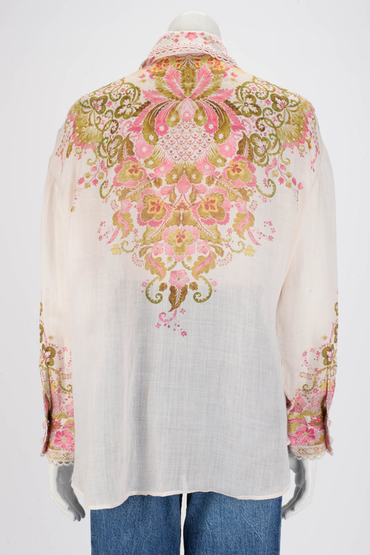 Zimmermann Pink & Khaki Laurel Relaxed Blouse 3 - Blue Spinach