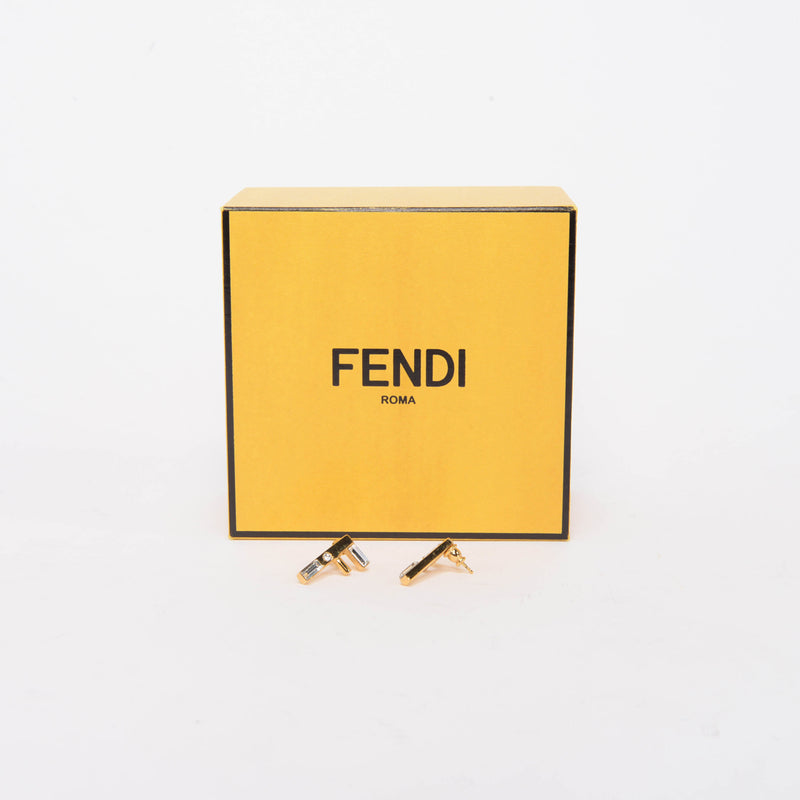 Fendi Gold Tone Crystal Fendi First Earrings - Blue Spinach