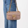 Gucci Dusty Pink Matelasse Small GG Marmont Bag - Blue Spinach