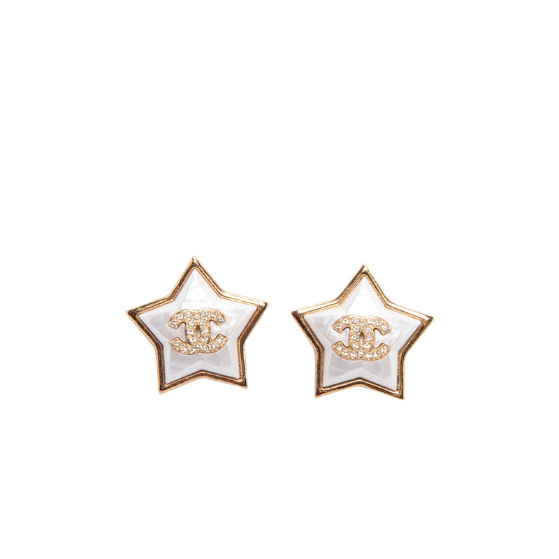 Chanel Gold Pearlescent CC Star Earrings - Blue Spinach