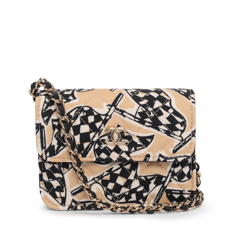 Chanel Beige Checkered Flag Print Bag