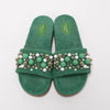 Aquazzura Green Terry Cotton Bon Bon Pool Slides 41 - Blue Spinach