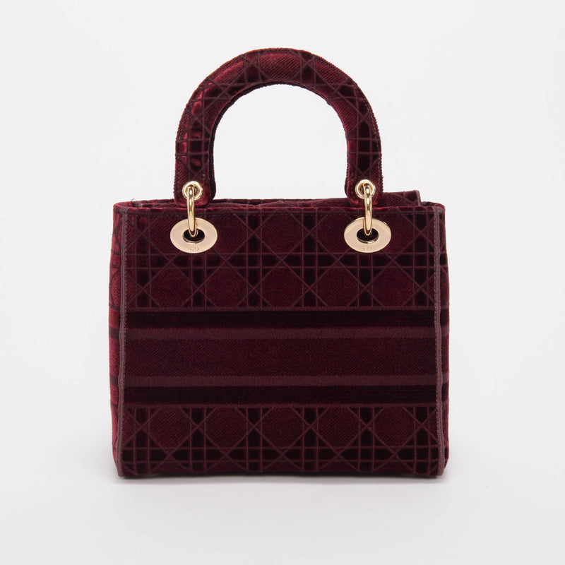 Dior Burgundy Cannage Velvet Medium Lady D-Lite Bag - Blue Spinach