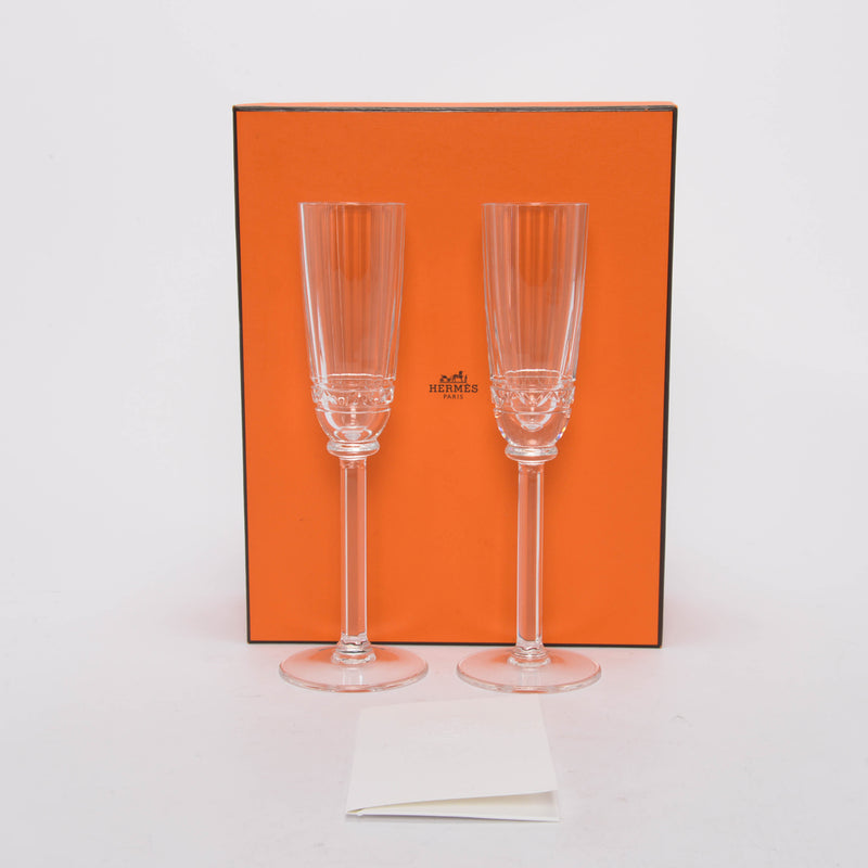 Hermes Crystal Iskender Champagne Flute Set - Blue Spinach