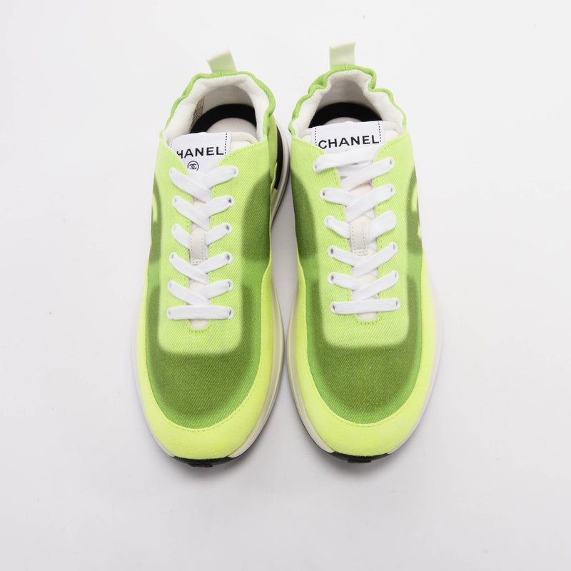 Chanel Fluro Green Denim CC Sneakers 39.5 - Blue Spinach