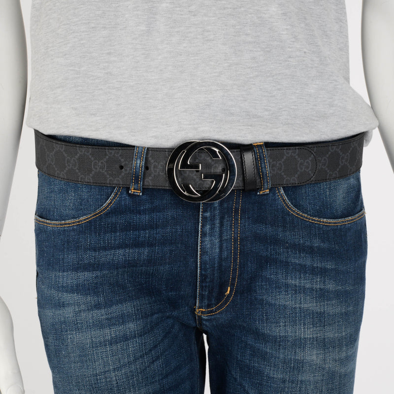 Gucci Black GG Supreme G Buckle Belt - Blue Spinach