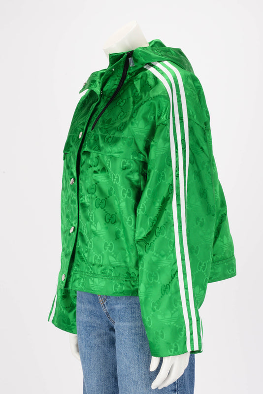 Gucci x Adidas Green GG Supreme Nylon Cropped Bomber Jacket IT 42 - Blue Spinach