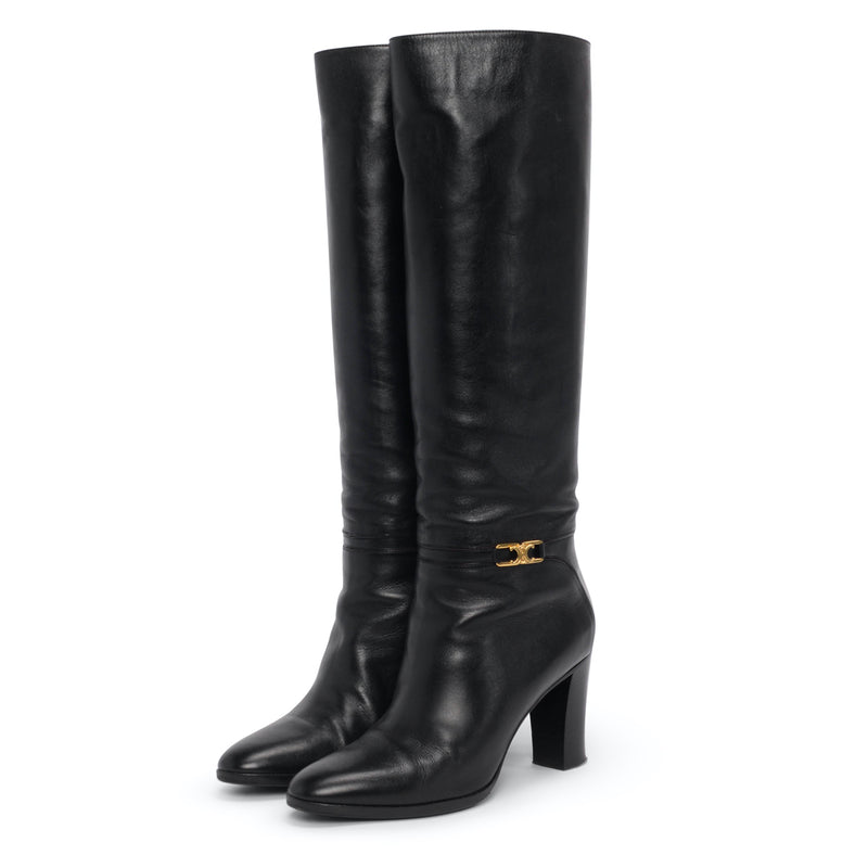 Celine Black Calfskin Claude Knee High Boots 39 - Blue Spinach