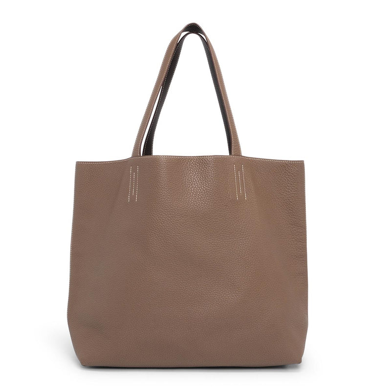 Hermes Etoupe & Chocolate Clemence Double Sens 36 Tote - Blue Spinach