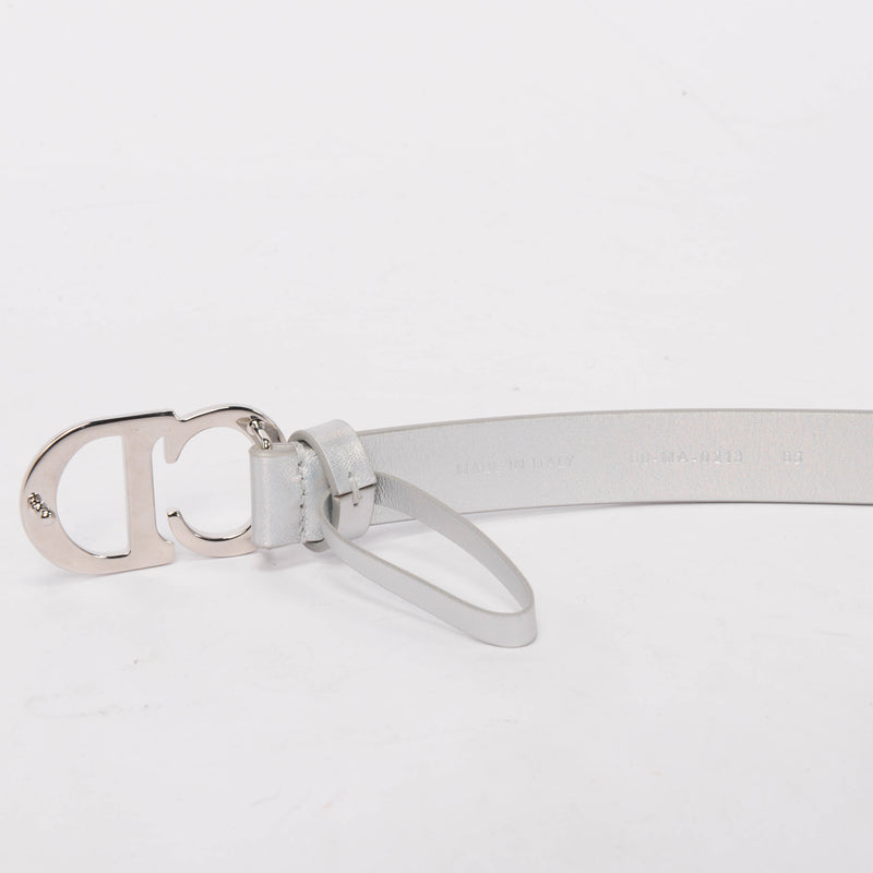 Dior Iridescent Silver Calfskin Saddle Belt - Blue Spinach