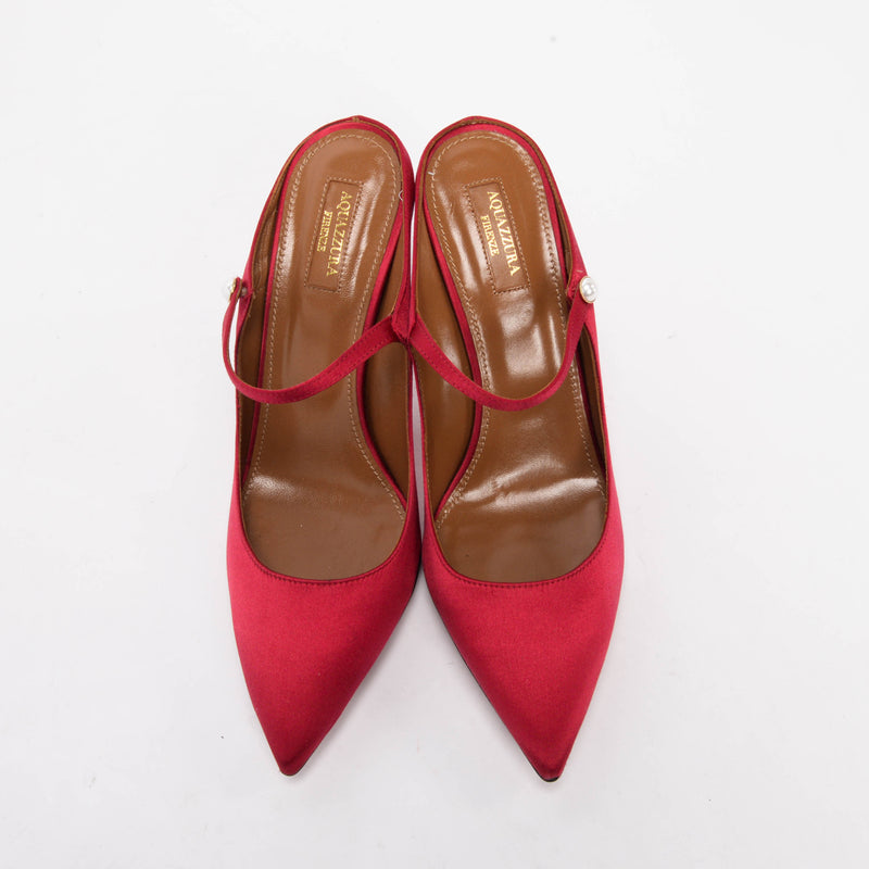 Aquazzura Dark Red Satin Nolita Mules 40.5 - Blue Spinach