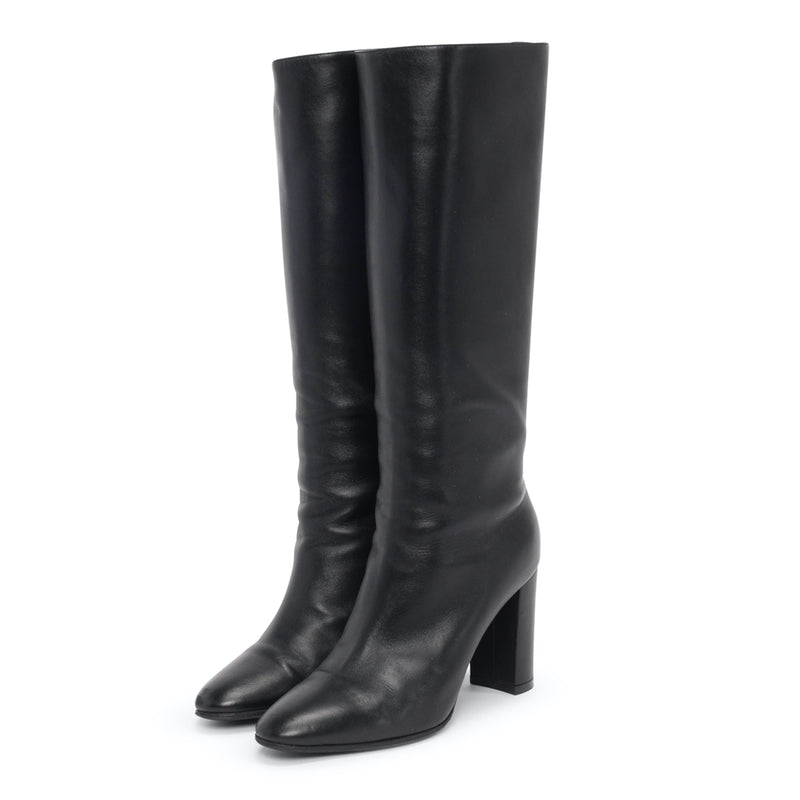 Gianvito Rossi Black Calfskin Laura 85 Knee High Boots 39 - Blue Spinach