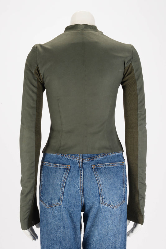 Rick Owens Khaki Leather Cropped Jacket XS - Blue Spinach