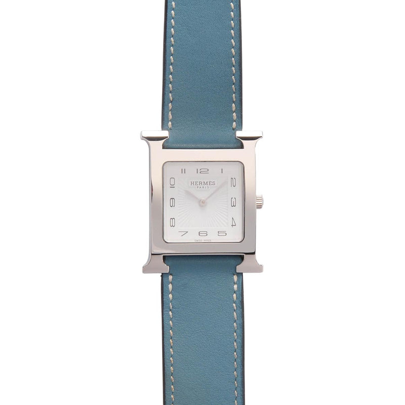 Hermes Blue Jean Swift Heure H Medium Model Watch - Blue Spinach