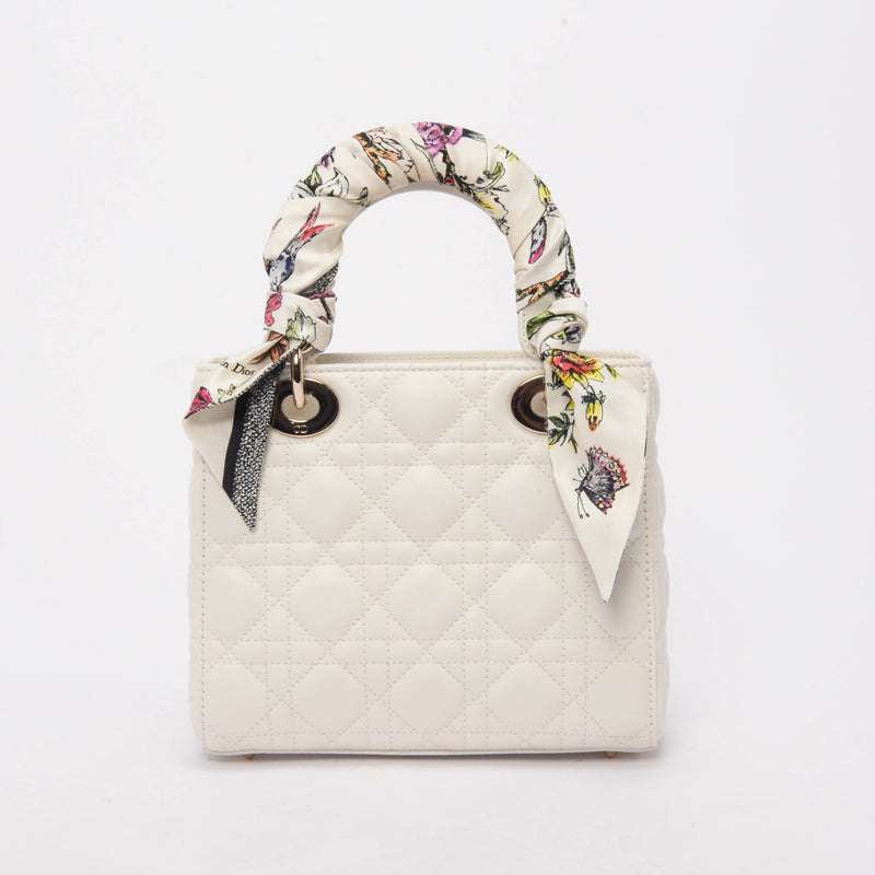 Dior White Lambskin Cannage My ABCDior Small Lady Dior Bag - Blue Spinach